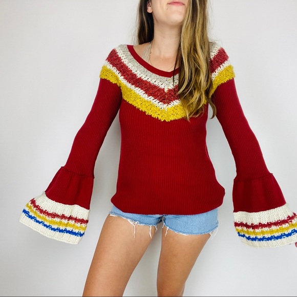 NWT Free People flare knit sleeve retro sweater - Picture 8 of 8